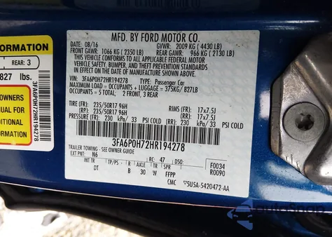 2017 Ford Fusion Se z USA, uszkodzony, nr VIN 3FA6P0H72HR194278